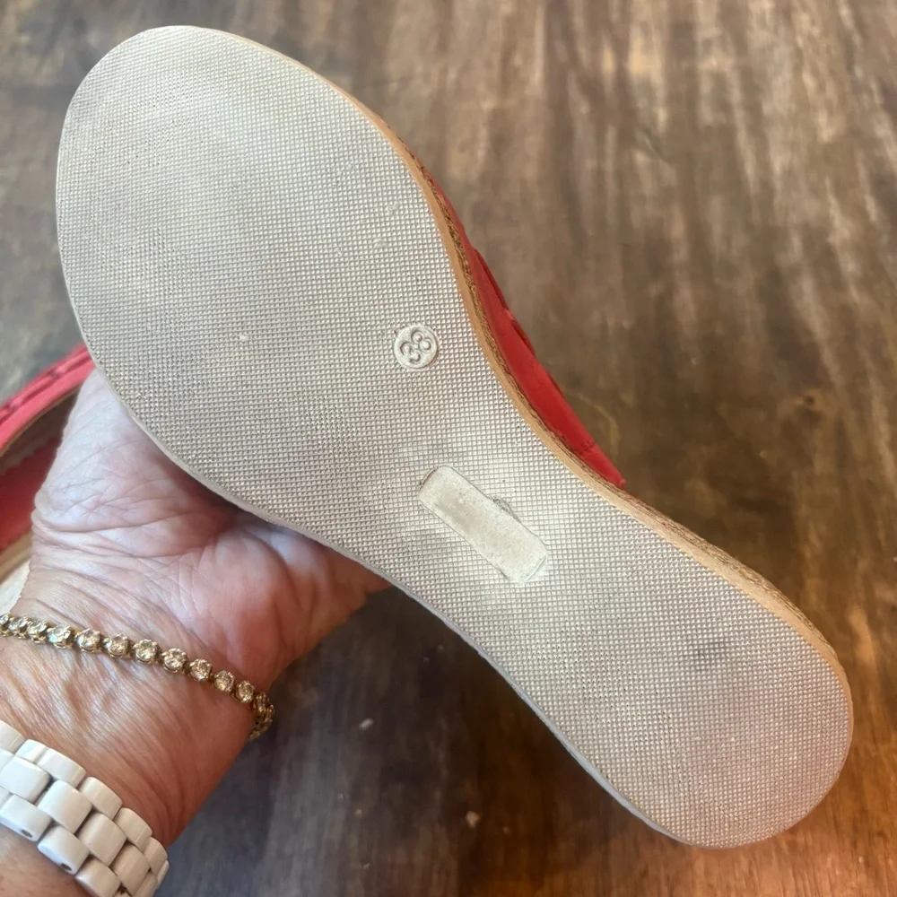 SPRING STEP Red Shoes! Open Toe. Back Strap! 2” wedge heel. Size 8.